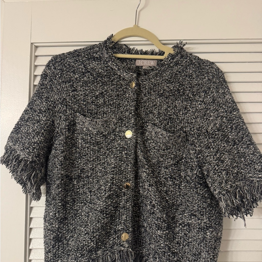 J. Crew Monochrome Tweed Fringe Jacket